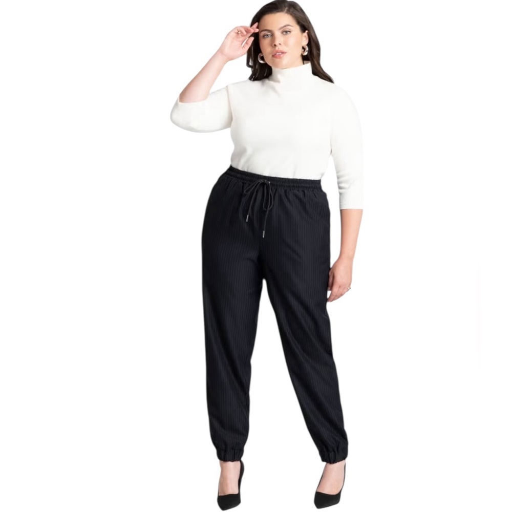 Eloquii Dark Navy Blue Pinstripe Suiting Style Joggers Pants Trousers Size 20